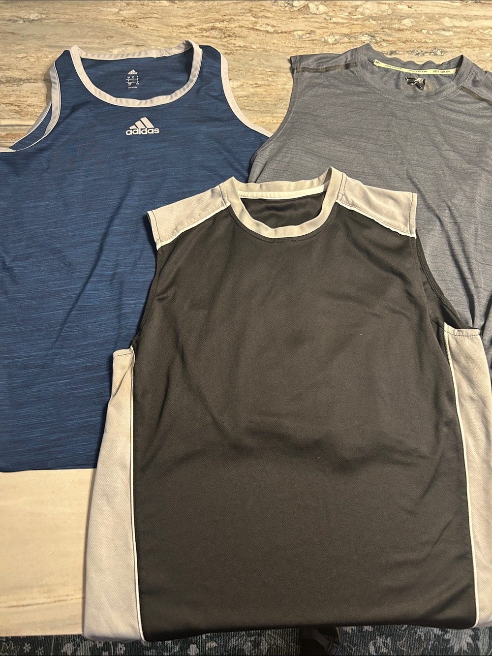 3 Men’s tank tops adidas Blue and Black Men’s Athletic Sleeveless Training Sz L